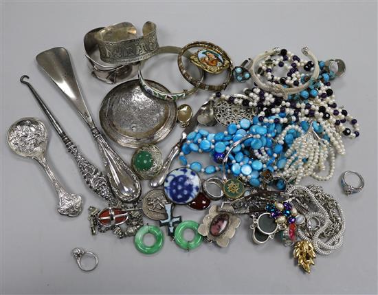A quantity of costume jewellery and other items including silver.